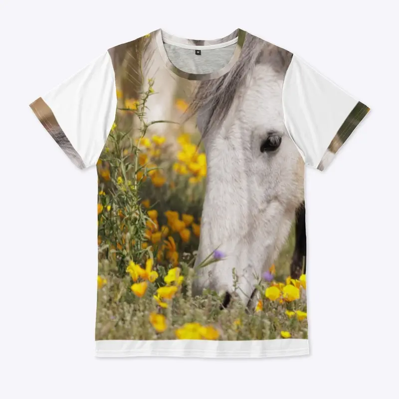 White Horse in Field of Poppies